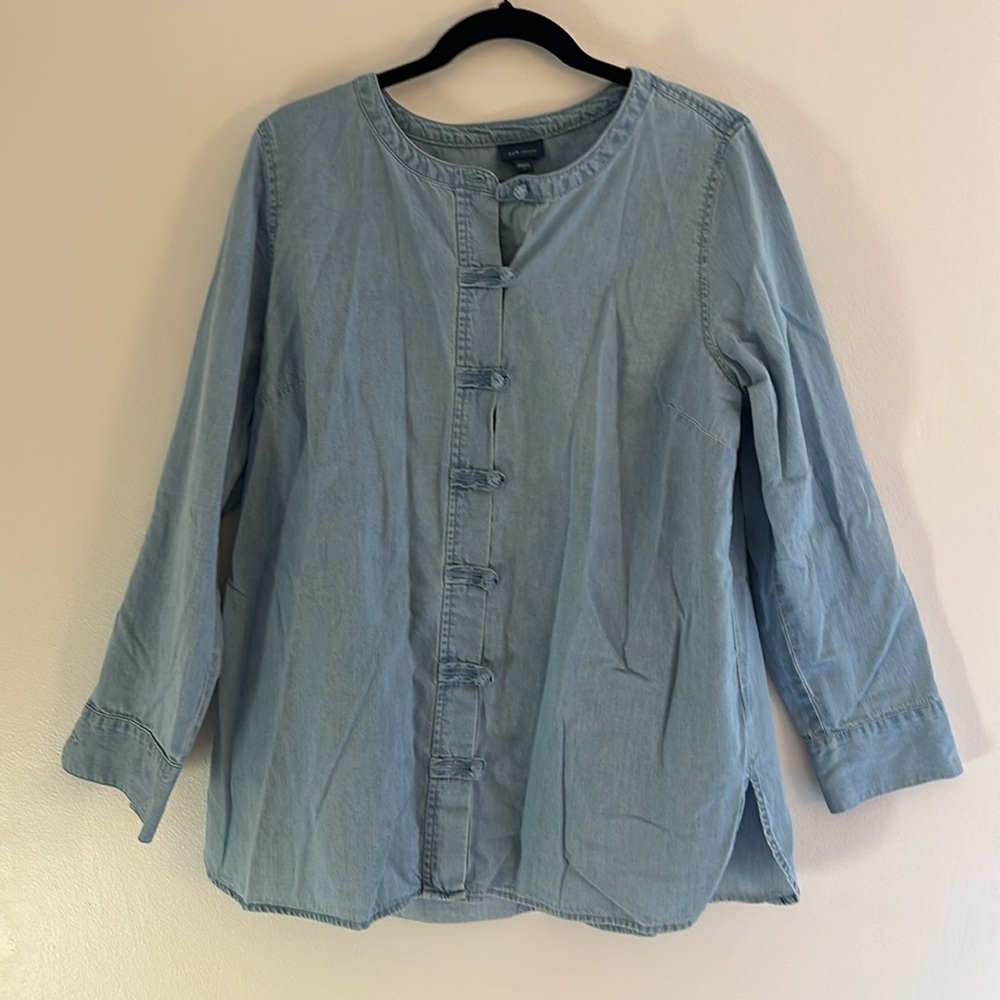J Jill large denim knot button shirt blouse